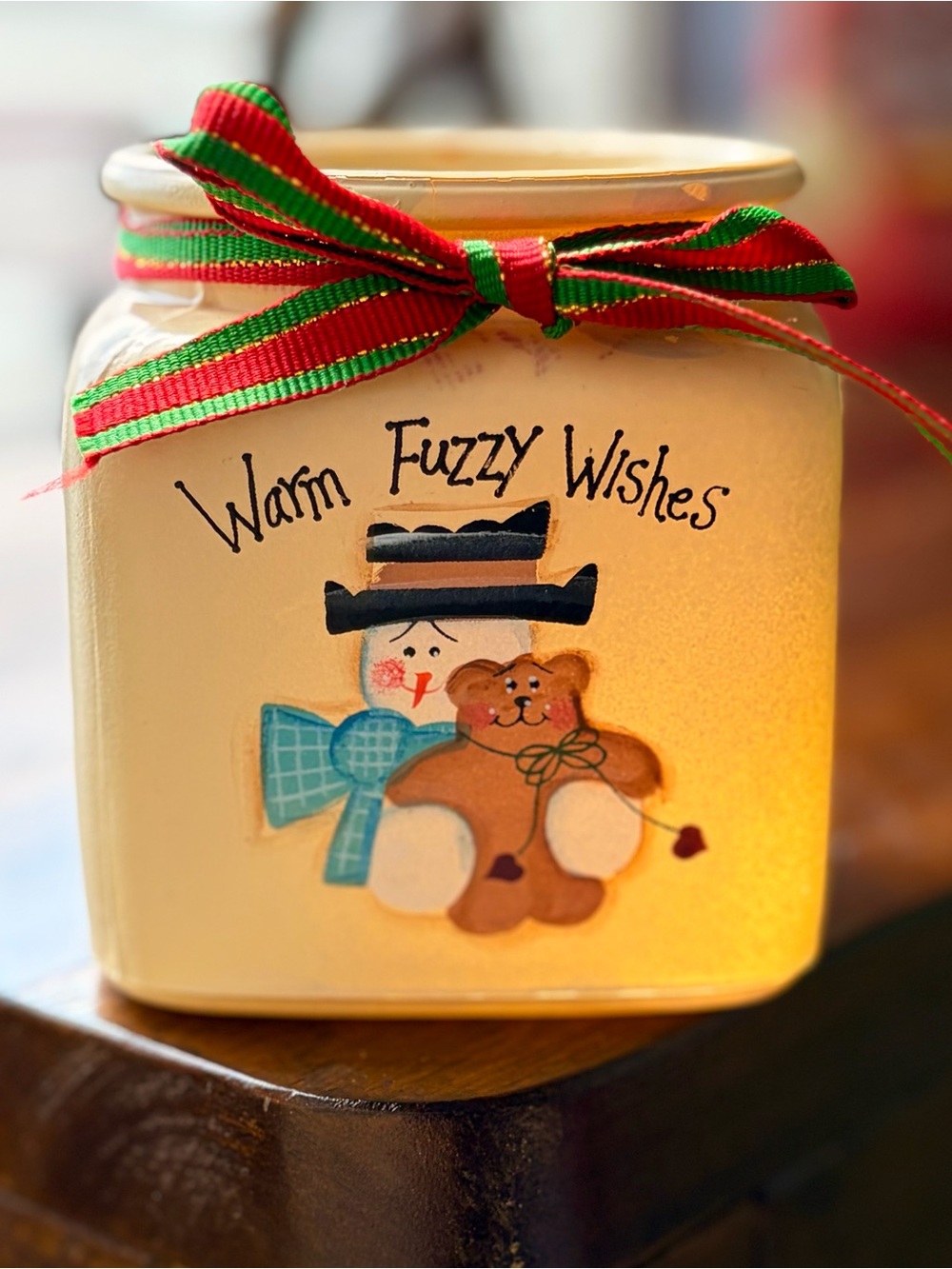 Vintage New In Box Ceramic Warm Fuzzy Wishes Scented Jar Candle - Picture 6 of 6